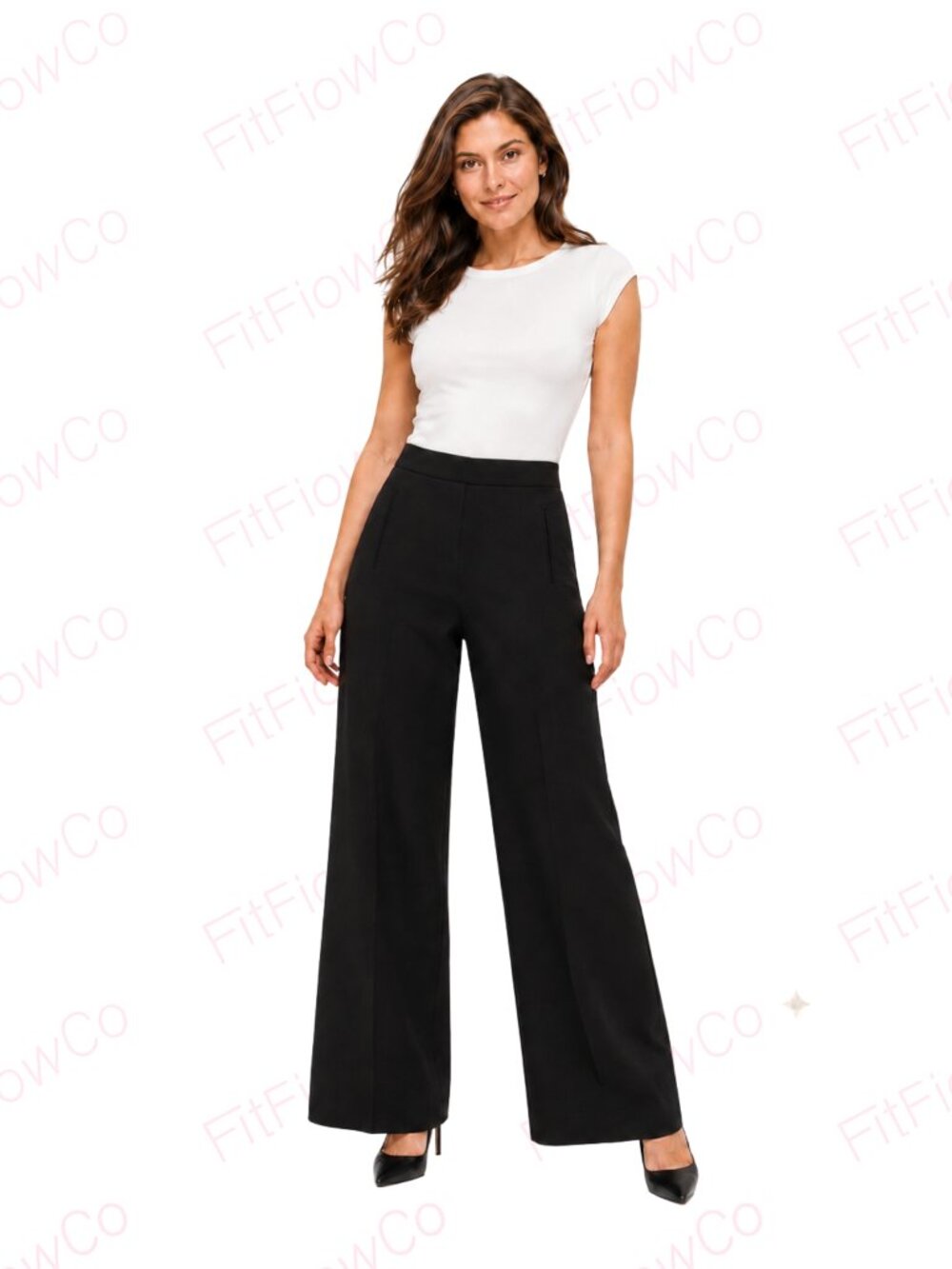Express Stretch Black Wide Leg Dress Pants Women 7/8 Career Trouser - Picture 1 of 8